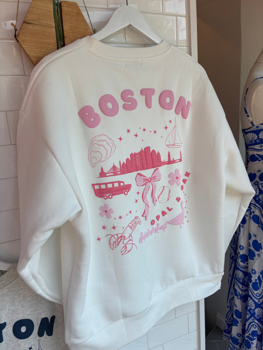 Boston Days Pink Crewneck