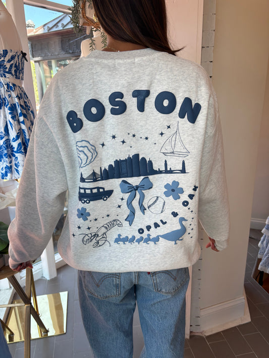 Boston Days Blue Crewneck