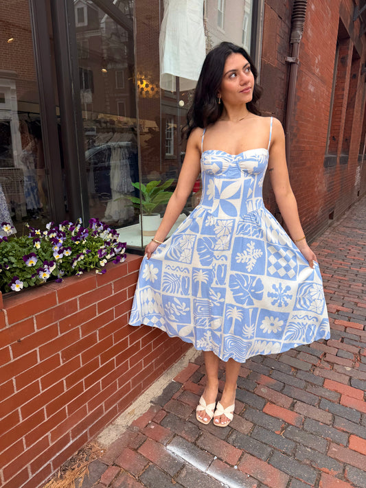 Paisley Ann Midi - Blue 🩵🤍