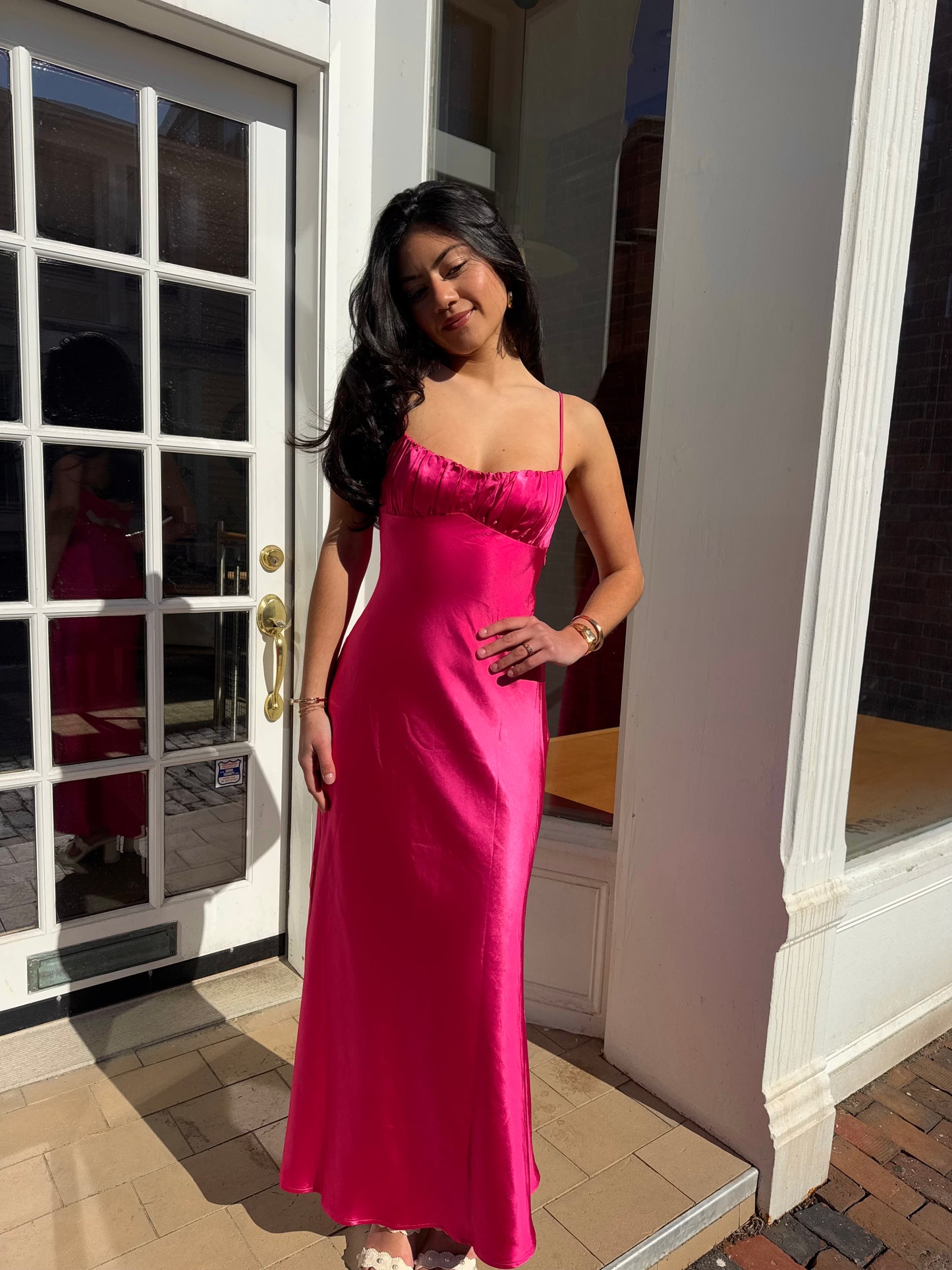 Tanya Midi Dress Yellow & Fuchsia