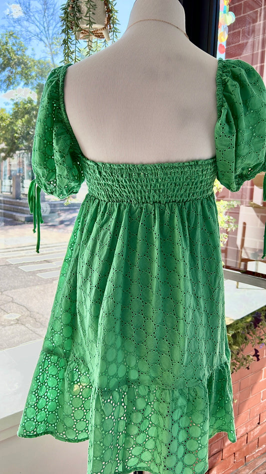 Florence Eyelet Babydoll Dress in Green